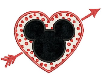 Mickey Mouse Embroidery Design - Mickey Applique design - Mickey with heart - Disney embroidery - Heart Applique - Love - Applique pattern