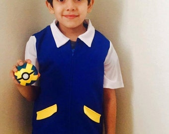 Pokemon Go Ash Ketchum Trainer Vest Shirt Costume Halloween Cosplay Anime