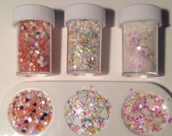 Glitter White and soft Pink Non-Toxic Vegan Nail Polish Glitter Trio Solvent Resistant Mix