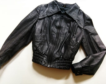 LeaTher jacket XS S 70s 80s leather jacket ViNtage hippie retro oldSchool CoaCheLla