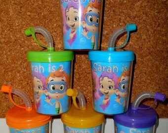 Bubble Guppies Personalized Birthday Party Favor Cups Lids & Straws Set of 6, Bubble Guppies Party Favor Treat Cups