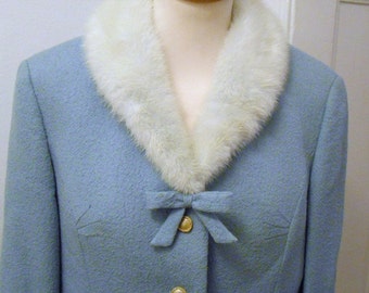 lovely pastel-blue 60s costume with mink collar
