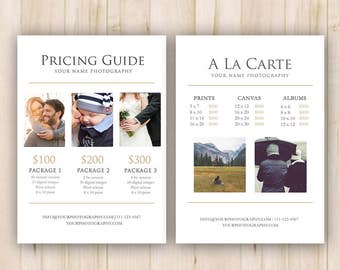 Photography Pricing Template, Price Guide List for Photographers - Photoshop Template, PSD *INSTANT DOWNLOAD*