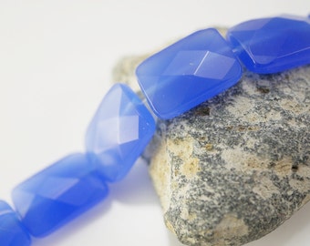 Bead Ocean Blue Faceted Glass Beads 18x13mm Rectangle Beads (6) X207