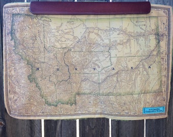 MONTANA map blanket - antique map baby minky security blankie - small travel blanky, lovie, lovey, woobie - 11 by 16 inches