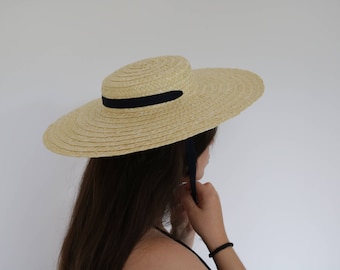 Handmade straw hat, Straw Boater woman hat, summer hat, spring hat, Wedding Hat.