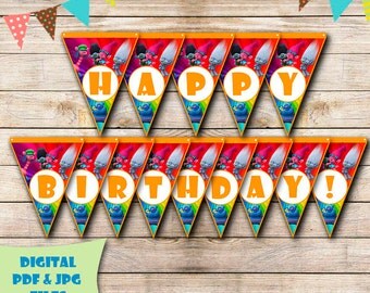 Trolls banner trolls birthday banner trolls party banner trolls decoration trolls party supplies birth party supplies digital labels tags