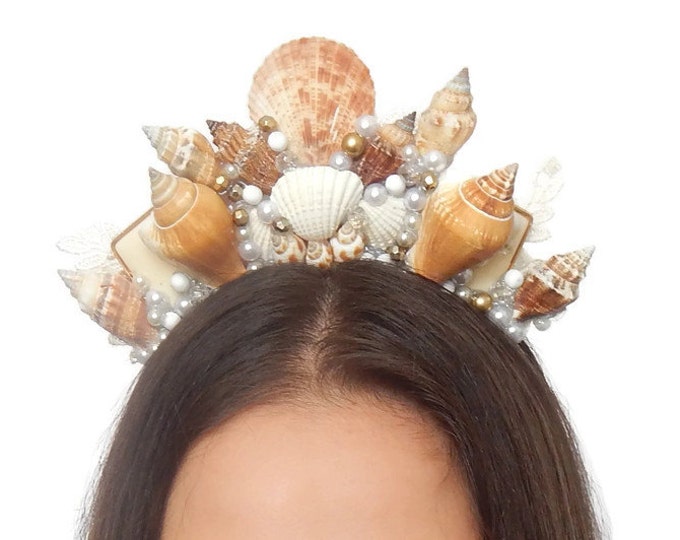 Mermaid crown, mermaid headpiece, shell crown, sea crown, beach wedding hair accessories, pearl headpiece, seashell crown, goddess crown