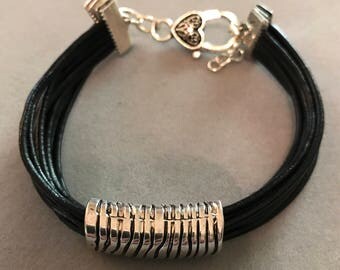 Silver Stripe Leather Bracelet