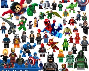 69 Heroes Lego Digital Clipart Printable LEGO PNG images Background Scrapbook Party Images Instant Download