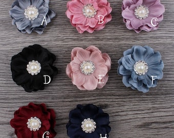 4.6cm 8colors Mini Felt Flower+Rhinestone Pearl Bead For Baby Girls Hair Accessories DIY Fabric Flowers For Headbands Hair Clips