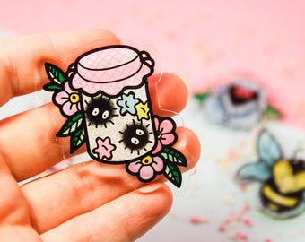 Soot Sprites! - Laser Cut Illustrated Acrylic Brooch - tattoo flash design pin collar clip studio ghibli Susuwatari