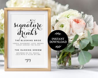 Signature Drink Sign INSTANT DOWNLOAD Editable PDF, Signature Drinks Printable, Wedding Reception Sign, Wedding Bar Sign - Charlotte