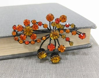 Unique Golden Topaz Colored Crystal Rhinestone Brooch Made in Austria