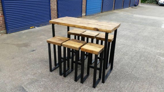 Industrial style high bar table and stools