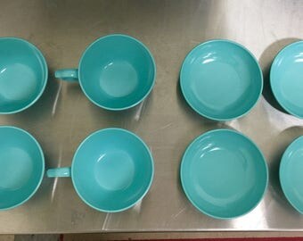 Melmac Cups and Bowls (4) Each. (8) Total