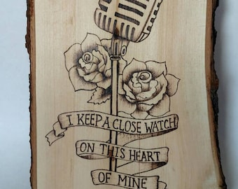 Johnny Cash "I Walk the Line" Wood Burned Wall Art