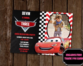 Cars Invitation, Cars Birthday Party, Lightning McQueen Invitation, Lightning McQueen Birthday Invite, Race Car Birthday Invitation