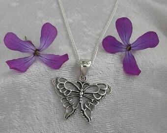 Butterfly Necklace, Butterfly Pendant, Solid Sterling Silver Butterfly Necklace