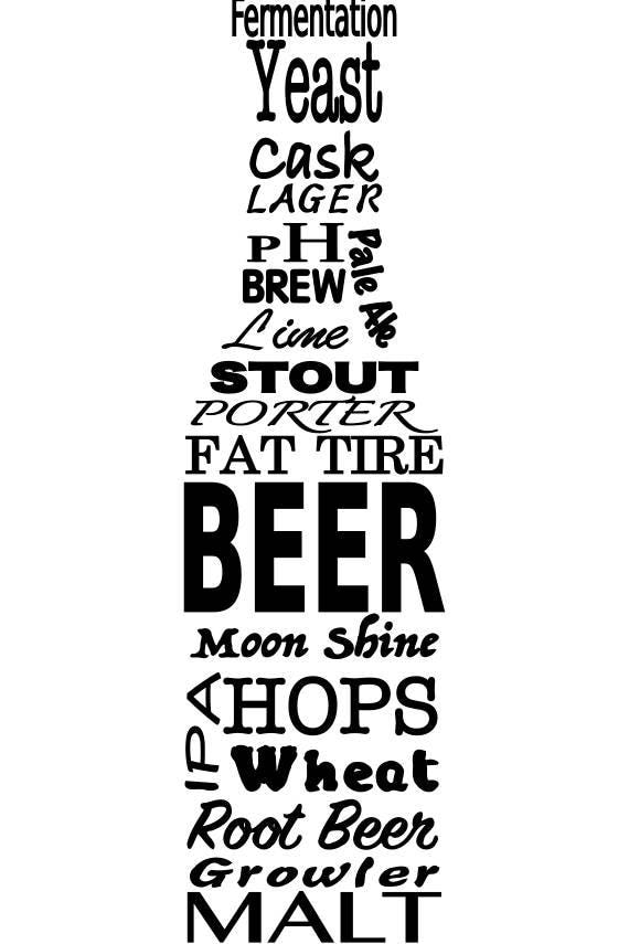 Download SVG Beer and beer brewing terms in the shape of a beer bottle