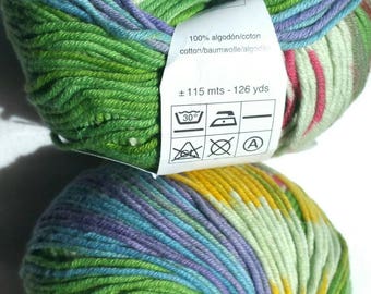 Gorgeous green multi color variegated Katia Samba yarn lot 6 50g skeins