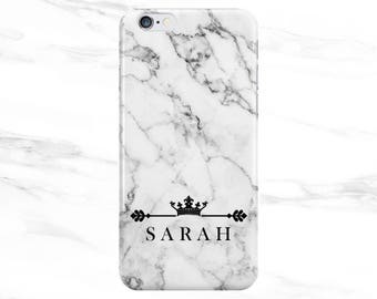 Personalised Name initials White Crown Marble Phone Case for Apple iPhone 5 6 7 Plus & Samsung Galaxy Personalized Customized Monogram