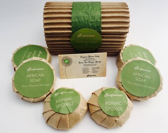 Organic Black African Soap and Green Facial Konjac sponge are 100% raw, eco friendly, pure, natural and suitable for all skin types.