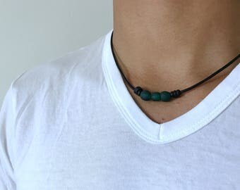 Sea Glass Jewelry Mens Sea Glass Necklace Ocean Glass Necklace for Men Leather Necklace Mens Boho Necklace Mens Bohemian Necklace
