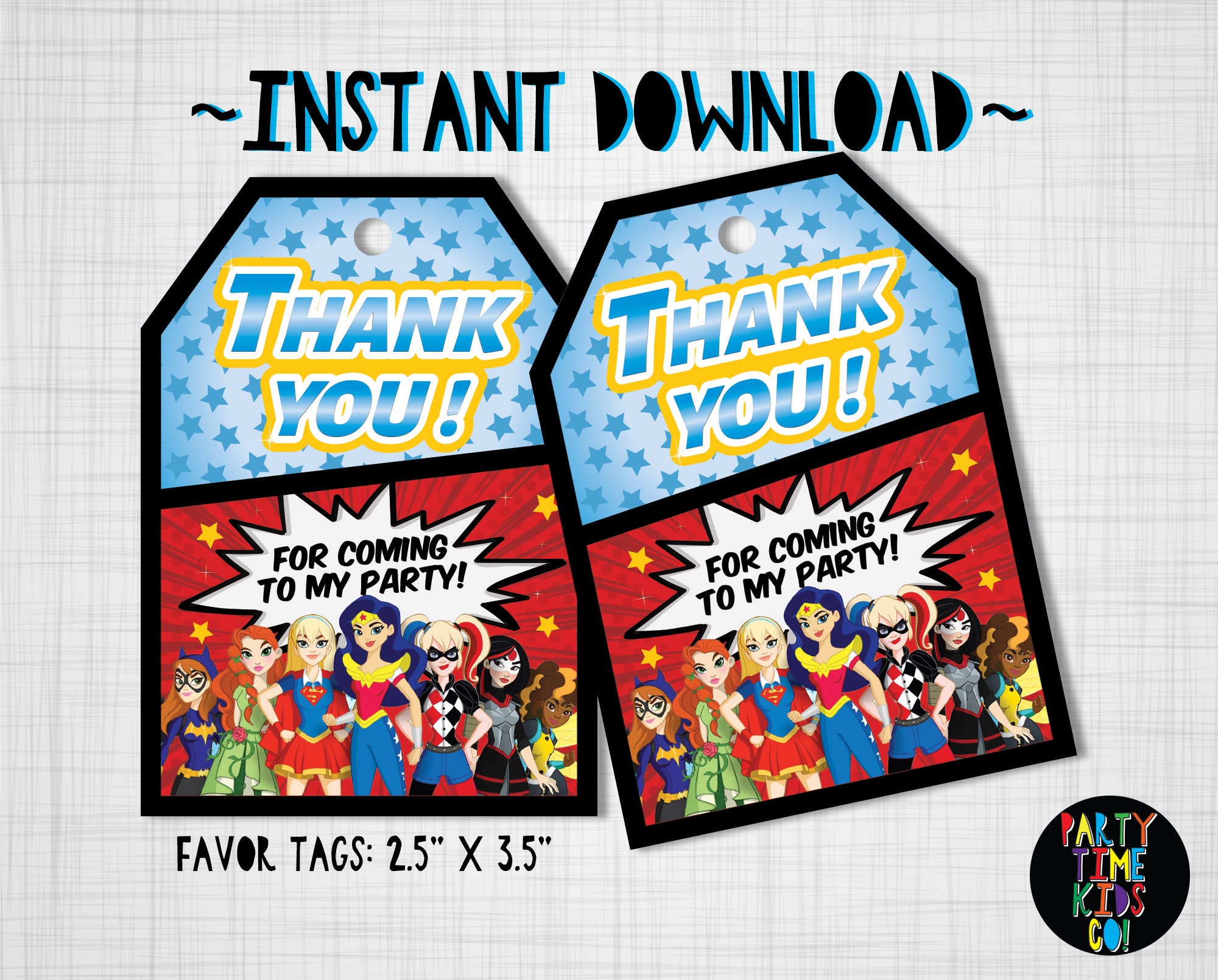 DC Superhero Girls Favor Tags Birthday Party Thank you Tags
