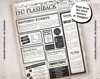 70 Birthday Poster, 70th Birthday Poster, 1947 Poster, 70th Birthday Gift