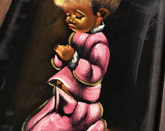1960's Children in Pink Praying on Velvet