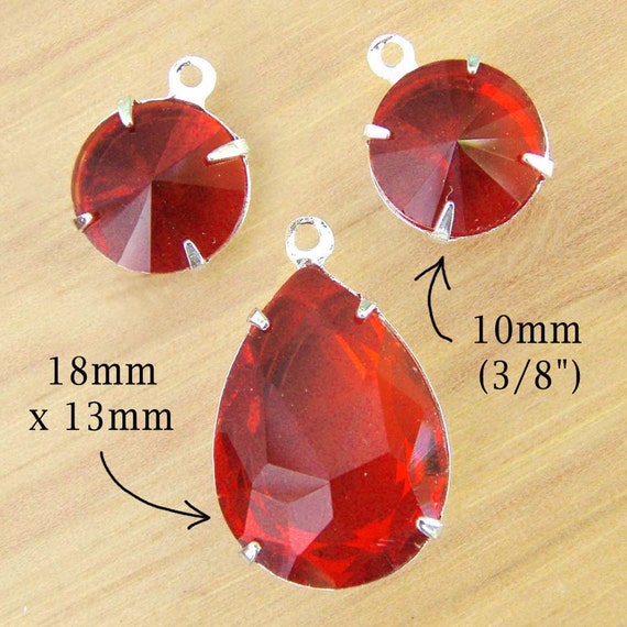 red framed glass pendant and round earring jewels - buy the glass bead set and save