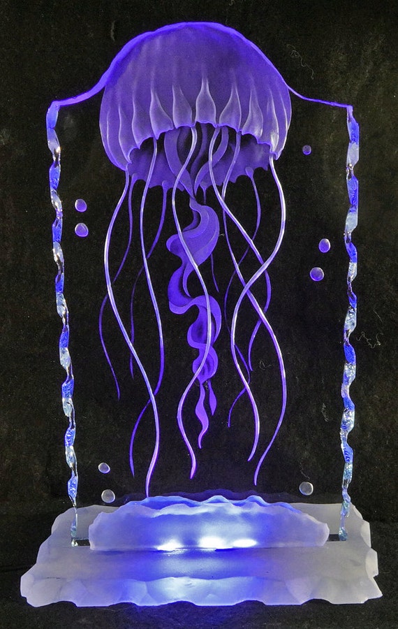 Groovy Jellyfish Lamp carved glass with lights