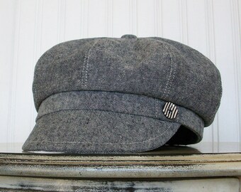 Newsboy Hat For Women Indigo Linen - Newsboy Cap, Womens Cap - Made To Order