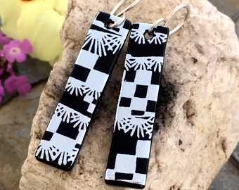 DICHROIC EARRINGS Long Dangle Silver & Black with Sterling Silver Hooks