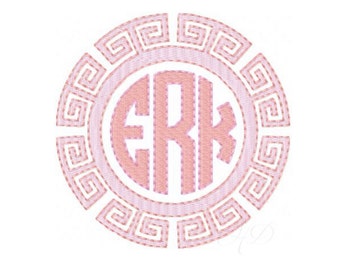 Greek Key Circle Embroidery Design Chinoiserie Chic Diamond Frame Square Preppy Instant Download 4x4 5x7 6x10 BX PES Embroidery Font
