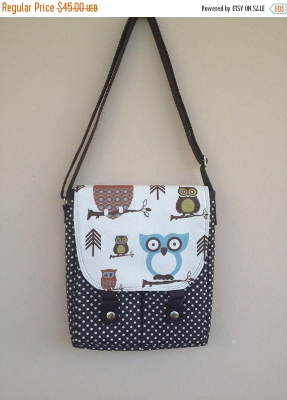 Items similar to Owls Canvas Bag, Owls Messenger Purse, Crossbody Bag