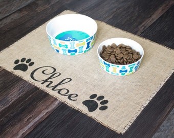 Custom puppy dog pet placemat for dog food bowls - personalized with your pets name between the paws!