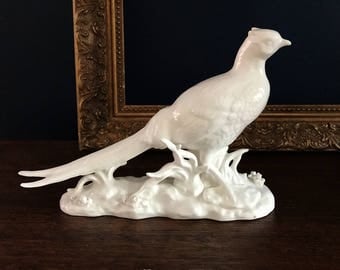 Beautiful vintage pure white porcelain pheasant