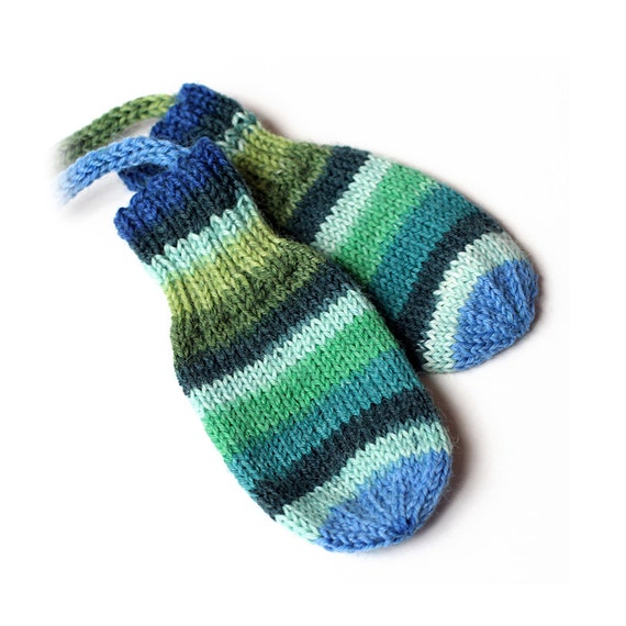 Baby Thumbless Mittens On a String. No Thumb Hand Knit Wool