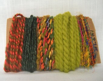 Silk Sari Yarn Art Yarn Bundle Scraps Green Yellow 1487