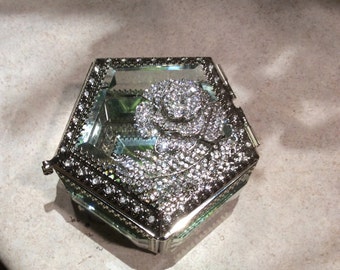 Beveled Glass Box with Crystal Overlay