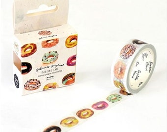 Donut Washi Tape, Doughnut Washi Tape, Illustrated Donuts, Donut Drawing Tape, Scrapbooking Tape, 1 Roll Washi Tape, Kawaii Washi Tape
