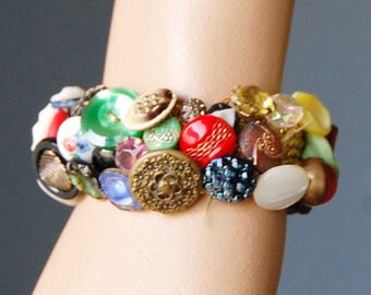 Vintage 1950s Button Bracelet Old Lot of 45 Rockabilly Cuff