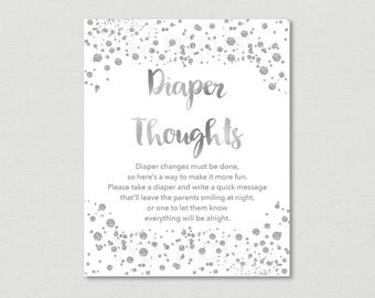 Silver Confetti Diaper Thoughts Game / Glitter Confetti / Silver Glitter / Silver & White / Late Night Diaper Game / INSTANT DOWNLOAD A157