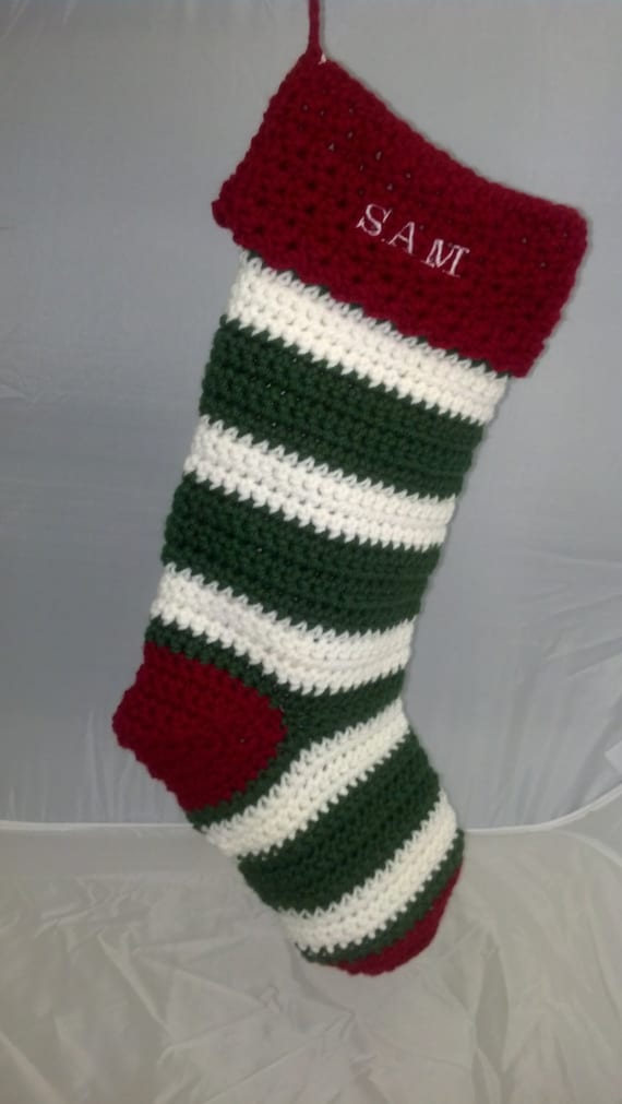 Personalized Striped Crochet Christmas Stocking by BlueWaterGifts