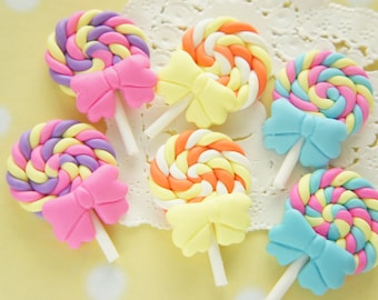 6 pcs Polymer Clay Lollipop Candy Cabochon (26mm39mm) 3 colors CD650