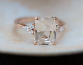 Engagement Ring Rose gold engagement ring Champagne Sapphire ring Blake Lively ring emerald cut Rose gold diamond ring 3.55ct sapphire ring