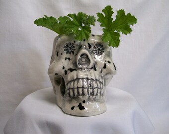 Black and White Ceramic Skull Planter