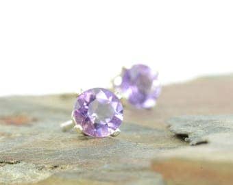 Amethyst earrings, sterling silver and amethyst studs, 3mm, 4mm, purple gemstone earrings, February birthstone jewellery, birthstone earring